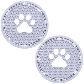 MEAJOO 2PCS Bling Car Cup Holder Coaster, Universal Dog/Cat Paw Auto Non-Slip Crystal Rhinestone Cup Holder Coaster, 2.75In Universal Non-Slip Recessed Car Interior Accessories (Gray & White)