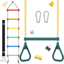 ShinyRelief 2 Pack Gym Swing Sets 48‘' Trapeze Swing Bar Monkey Bar Heavy Duty Chain with Locking 6.8ft Climbing Rope Ladder Climbing Game for Swing Accessories for Tree House Playground Outdoor Play