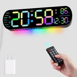 13.8" Digital Clock Large Display with Remote Control, Digital Wall Clock, 10-Level Brightness, 12H/24H & °C/°F Mode, Dual Timer & Alarm Clock for Office