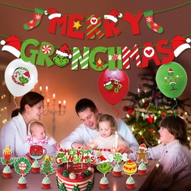 Christmas Decorations,Grinch Christmas Decorations,Grinch Banner,Grinch Balloons for Christmas Eve Party Birthday Baby Shower,for Home,Office