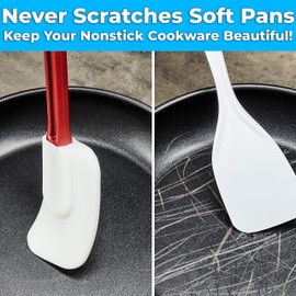 Restaurant Grade, Heavy Duty 14 In. Silicone Spatulas 2 Pack. Long, Heat Resistant Scraper Perfect for Nonstick Cookware. Best Red and White Flat Spatula for Making Eggs. Great Non Scratch Accessory