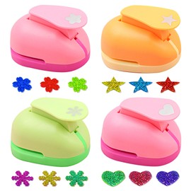 PIWOSGOL Set of 4 Paper Punch Set, Motif Punch Set, Paper Hole Punch, Star Heart, Cherry Blossom, Snowflake, Children's Punch for DIY Scrapbook, Photo Album, Crafts