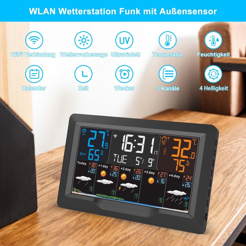 jely Wireless Weather Station with Outdoor Sensor, WiFi Wireless Weather