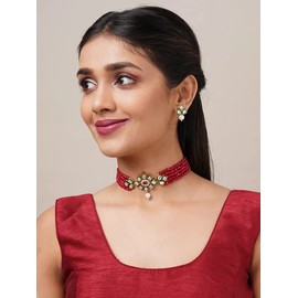 JewarHaat Indian Bollywood Necklace Set Crystal Layered Gold Plated Pearl Ad Cz Choker Gold Tone Meena Work With Matching Earrings Jewelry For Women