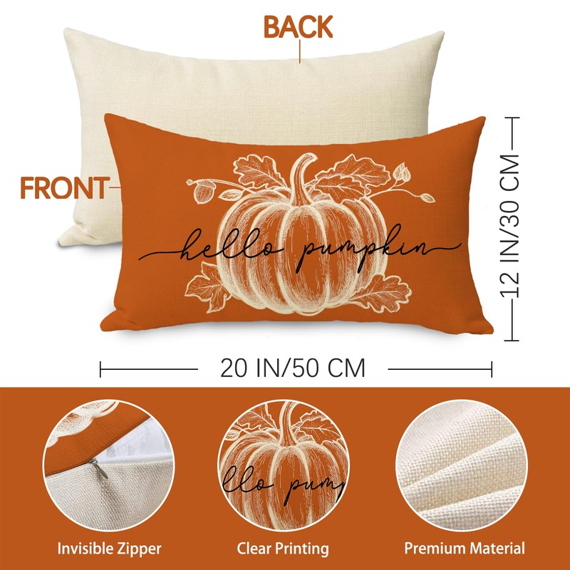 Fjfz Fall Hello Pumpkin Lumbar Decorative Throw Pillow Cover 12