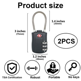 Ruayia TSA Suitcase Lock, 2 Pieces, Combination Locks, 3-Digit Security Lock, Suitcase Lock, Combination Lock, Luggage Lock, Security Lock for Suitcases, Backpacks, Locker, Black