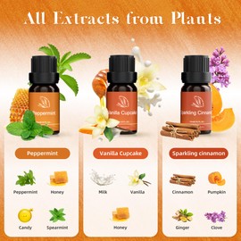 ASAKUKI Essential Oils for Diffusers for Home, Fragrance Oil for Candle Making, Peppermint, Vanilla Cupcake, Sparkling Cinnamon, Spiced Pumpkin, Christmas Wreath and Apple Cinnamon 6 x 10 ml