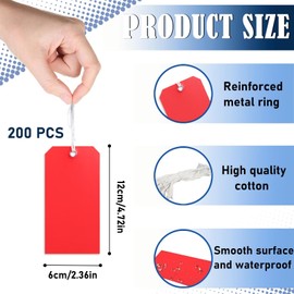 200 Pieces Blank Red Tag Shipping Tags 4 3/4" x 2 3/8" Tags with Wire Paper Tags Gift Tags with Ribbon with Strings with Reinforced Fiber Patch