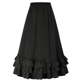 Fiamll Women's Gothic Steampunk Skirt High-Low Hem Medieval Maxi Skirt Renaissance Skirt with Ruffle, black