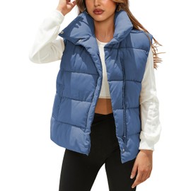 Fiona Jolin Puffer Vest Women Lightweight Winter Zip Up Stand Collar Sleeveless Puffy Jackets Padded Coats (DustyBlue-M)