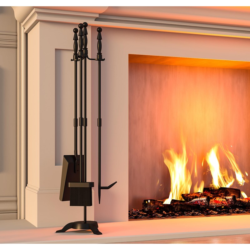 Fire Beauty Fireplace Tools Set 4 Pieces Black Wrought Iron