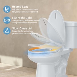 Senfot Smart Bidet Toilet Seat with Multiple Spray Modes, Smart Unlimited Warm Water, Slow Close Lid, Auto LED Nightlight, Power Outage Available, Clean Water