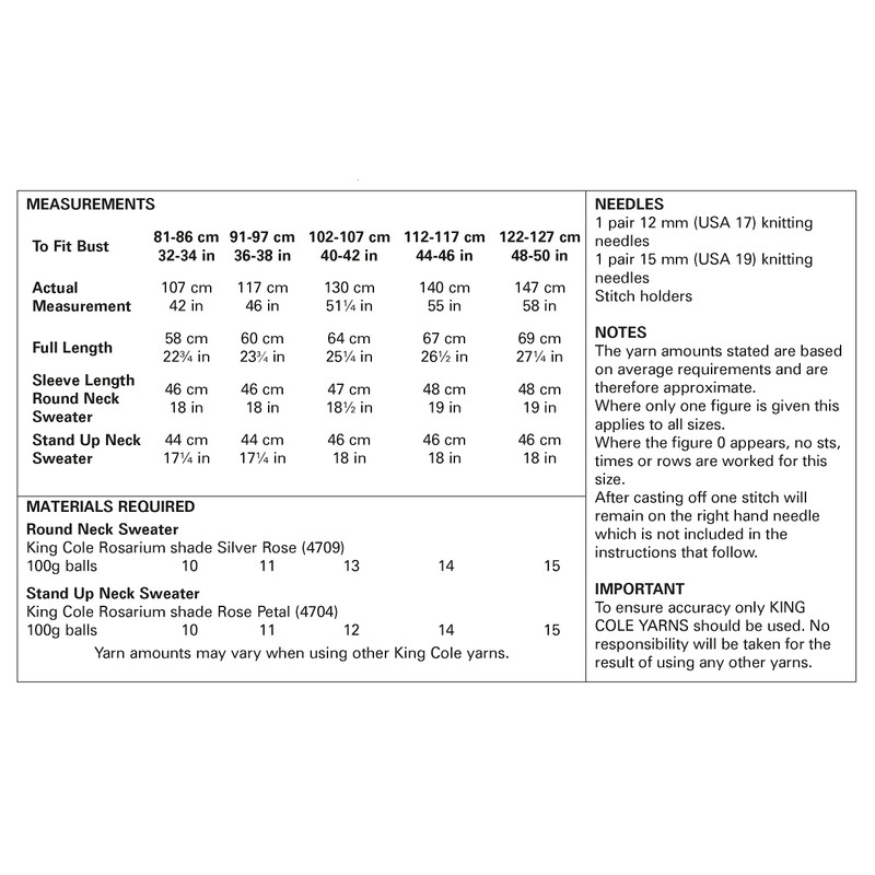 King Cole Ladies Rosarium Mega Chunky Knitting Pattern Easy Knit