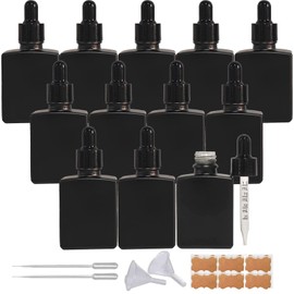 BEGIKET 12 Pack 1 oz Black Square Glass Dropper Bottle for Essential Oil, 30ml /1 oz Black Coated Glass Bottle with Eye Droppers, for Perfume, Serums and Liquids