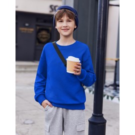 Arshiner Boys Sweatshirts Soild Color Geometric Texture Long Sleeve Crewneck Fall Winter Clothes 6-14 Years Royal Blue