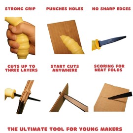 BuzzySaw Cardboard Crafter Set | Kids Safe Cutter/Knife | Three-in-One Tool [One Tool. Infinite Creations!] STEM | Educational | Classroom | 53 Piece Set