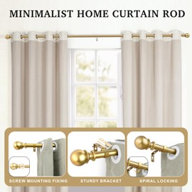 Curtain Rods for windows,1" Diameter Curtain Rod, 32-48" Standard Decorative Window Curtain Rod Set with Brackets for bathroom Kitchen Bedroom Window, Gold