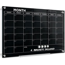 Black 24”x36” Magnetic Glass Whiteboard Calendar Planner White Board Undated Dry Erase Board Dry Erase Calendar for Wall Monthly Glass Whiteboard Home Office Large Wall Month Planner