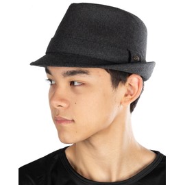 Funky Junque Wool Angled Short Brim Fedora Hats for Men: Charcoal Grey (Large/X-Large)