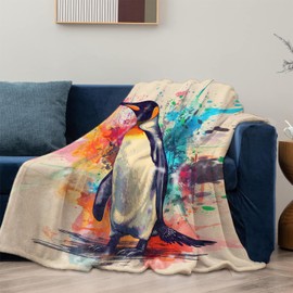 Mounidso Penguin Blanket, Colorful Penguin Flannel Blanket Gifts for Women, Soft Warm Lightweight Penguin Blankets for Living Room Home Sofa Travel Decor 50" x 60"
