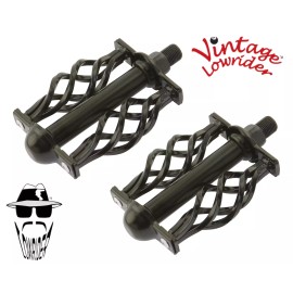 Vintage Lowrider ORIGINAL F&R Vintage Lowrider Pedal W/Cage Twisted Bicycle Pedals 1/2"  Black