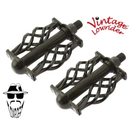 Vintage Lowrider ORIGINAL F&R Vintage Lowrider Pedal W/Cage Twisted Bicycle Pedals 1/2"  Black