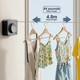 Retractable Clothes Line Indoor/Outdoor, Non-Sagging Laundry Line Retractable, Easy Installation Colthes Line 4.8 Meters (Black)