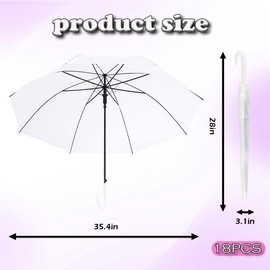 Pansente 18 PACK Clear Umbrella Wedding,35in Clear Umbrella, Bulk clear bubble umbrella, Suitable for Wedding Favours, Birthdays,Anniversaries and Other Special Occasions