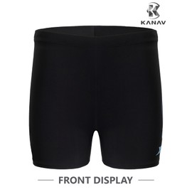 KANAV - Paquete de 3 pantalones de baño deportivos de pierna cuadrada para hombre, pantalones cortos de compresión duraderos para nadar, Paquete de 3 Negro/Negro/Llama, M