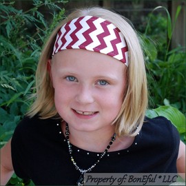BonEful RTS NEW Boutique Girl Maroon White Chevron Fabric Headband Alabama Retro