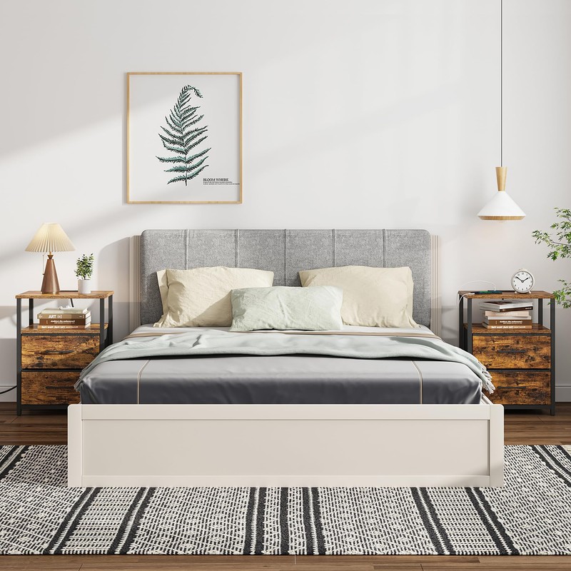 TUTOTAK End Table with Charging Station, Side Table with 2