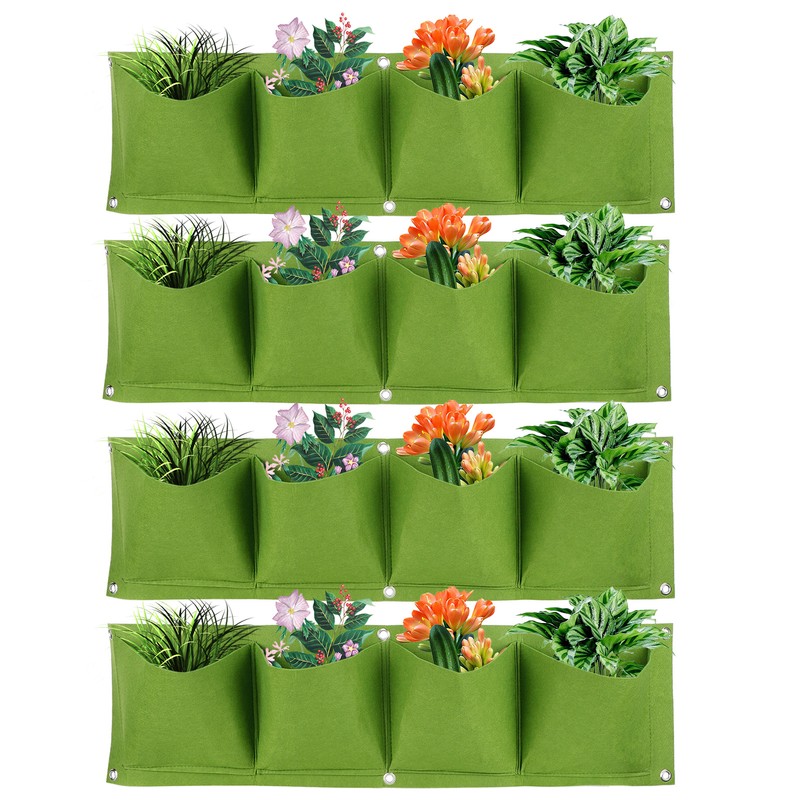 4Pcs 4 Pocket Plant Grow Bag Wall Mounted Reusable Degradable