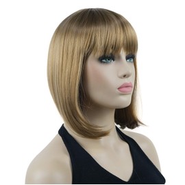 Lydell 10" Short Straight Bob Hair Wigs with Bangs Synthetic Hair Cute Wigs (Light Stawberry Blonde)