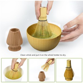 Matcha Whisk Set, Bamboo Matcha Kit Includes Bamboo Whisk, Matcha Bowl, Holder,Spoon,Tin and Tea Towel - 6 Pcs Matcha Set Whisk and Bowl as Matcha Starter Kit