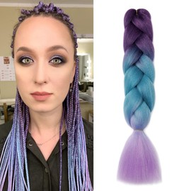 Dcbaboo Braids Extensions Synthetic Hair for Braiding 1 Piece Ombre Braiding Hair Kanekalon Hair for Braiding Hair Extension Braids Afro Crochet Box Braids Braiding 100 g, Purple & Blue & Light Purple