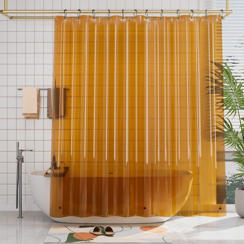 AmazerBath Shower Curtain Liner, 72x72 Transparent Orange Shower Liner, Lightweight