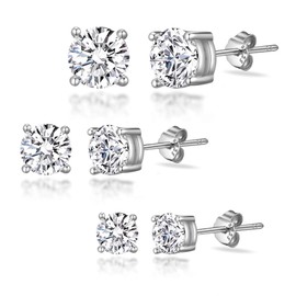 Philip Jones Sterling Silver 3 Pack of 4, 5, and 6mm Earrings Created with Zircondia® Crystals
