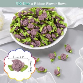 uxcell 100 Pcs Mini Ribbon Roses Flowers Bows for Crafts, 15mm/0.6" Dia Small Artificial Ornament Applique Flower Bows for DIY Wedding Birthday Festival Decoration, Dusty Rose