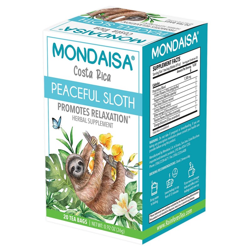MONDAISA - Peaceful Sloth Rainforest Relaxation Herbal Tea from Costa
