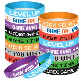 ASTARON 32 Pieces Video Game Rubber Wristband Colored Bracelets for Game Theme Party Kids Birthday Party Favors