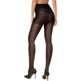 CozyWow Classic Backseam Sheer Tights for Women, 20D Retro Pantyhose Vintage Style,Reinforced Back Seam Stockings Hosiery（1 pair Black,L