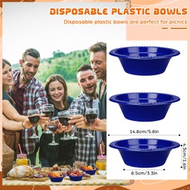 wlilupah 60 Pack 12oz Blue Disposable Plastic Bowls Dessert, Ice Cream, Salad, Soup Serving Cups for Party, Picnic, Food Snacks (Blue)