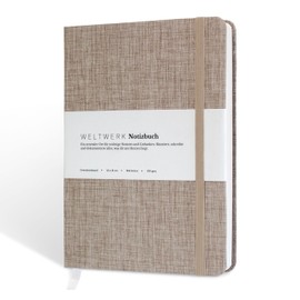 WELTWERK®️ Notizbuch (B6+) Hardcover mit Gewebeeinband - 264 Seiten, 100 g/m² Papier, 18 x 13 cm - Ideal für Notizen und Bullet Journaling (Leinenbeige, dotted)