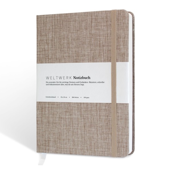 WELTWERK®️ Notizbuch (B6+) Hardcover mit Gewebeeinband - 264 Seiten, 100