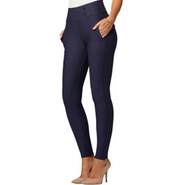 Conceited Womens Dress Pants with Tummy Control - Wear to Work - Stretch High Waisted Slacks with Pockets - Navy Blue - Large - Slim Leg