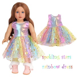 18 Inch Doll Accessories Rainbow Suitcase Luggage Travel Set - Doll Dress, Suitcase, Unicorn Backpack, Duffle Bag, Neck Pillow, Colorful Design