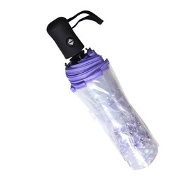 WerFamily Cherry Blossom Automatic Transparent Umbrella Folding Compact Clear (Purple(auto))