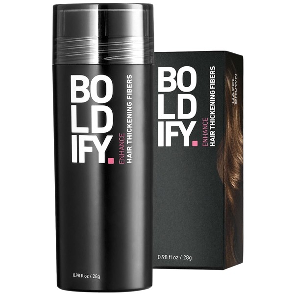 BOLDIFY Hair Fibers for Thinning Hair (HAZEL BROWN) Hair Powder - 28g Bottle - Undetectable & Natural Hair Filler Instantly Conceals Hair Loss - Hair Thickener, Topper for Fine Hair for Women & Men​