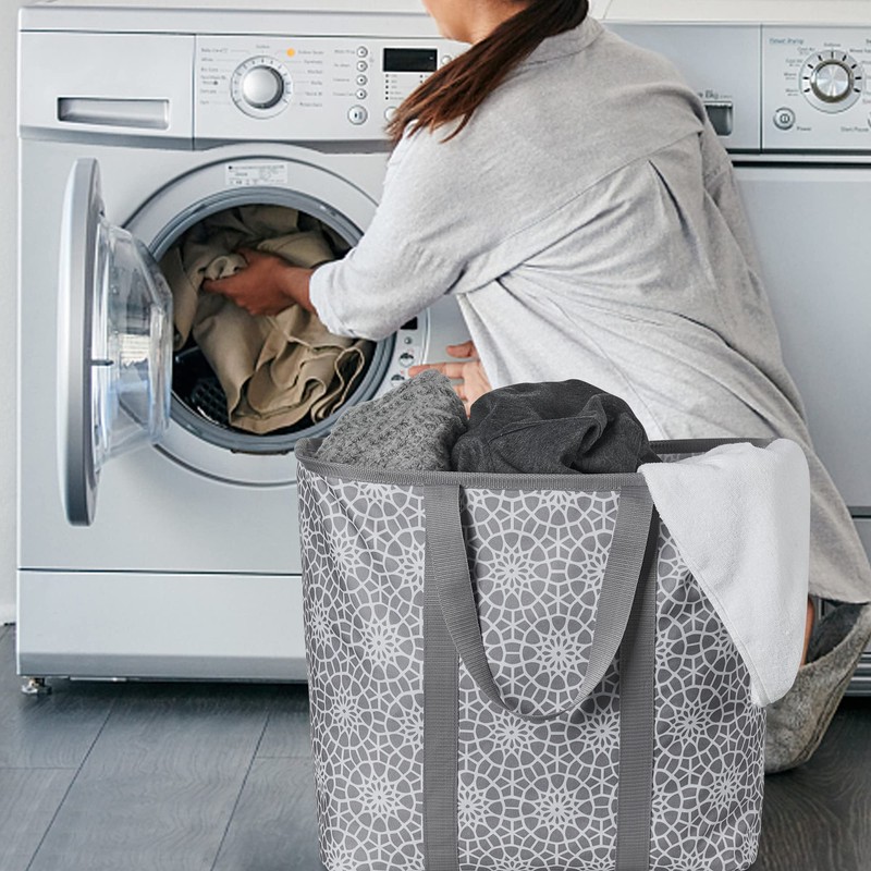 JOMOLA Collapsible Laundry Caddy 80L Large Foldable Laundry Basket Grey