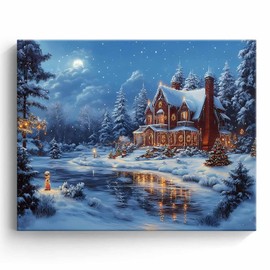 Christmas Canvas Wall Art Decor - 20X24 inch Snowy Victorian House with Holiday Lights and Winter Landscape - Festive Home Decor for Bedroom or Living Room - Seasonal Wall Decoration Gift